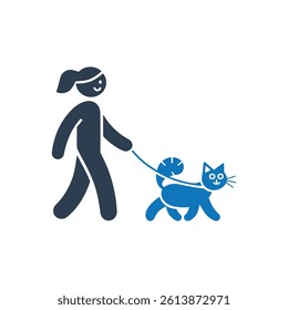 Walking Cat with Leash Icon On White Background