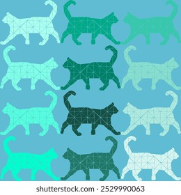 walking cat ombe blue stencil mosaic abstract seamless geometric graphic watercolor pastel  artwork decoration ethnic simple template wallpaper print fabric pattern doodle cute curve line hand drawn 
