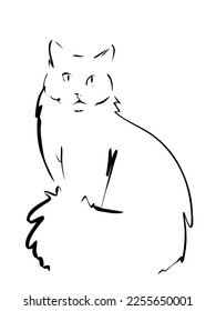 Walking cat portrait drawn in ink, vector illustration, quick sketch, line art