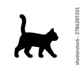 Walking Cat Silhouette Icon Illustration Containing domestic feline animal, pet movement pose, and kitten character