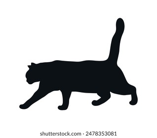 Walking cat silhouette isolated on white background. Pet shadow. Feline pose. Vector illustration