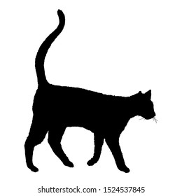Walking Cat SIlhouette. Vector Black Feline Logo.