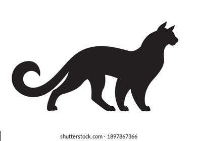 Walking Katze Silhouette. Vektor elegante pussikende Illustration einzeln auf weißem Hintergrund für Markenlogo oder Tattoo.