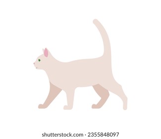 Gato caminando. Gato de raza blanca en elegante pose. Silhouette felina, forma corporal de mascota. Ilustración vectorial moderna, estilo minimalista, aislado