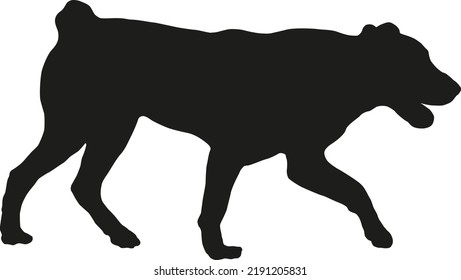 Walking central asian shepherd dog puppy. Black dog silhouette. Alabai or aziat. Pet animals. Isolated on a white background. Vector illustration.