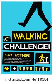 Walking Challenge! (Flat Style Vector Illustration Health Quote Poster Design) With Text Box