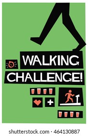 Walking Challenge! (Flat Style Vector Illustration Health Quote Poster Design)