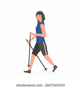 Walking character collection. Young and mature people in active motion. Urban outdoor scene with bike riders, dog walkers and stylish figures. Flat vector design with colorful modern background.

