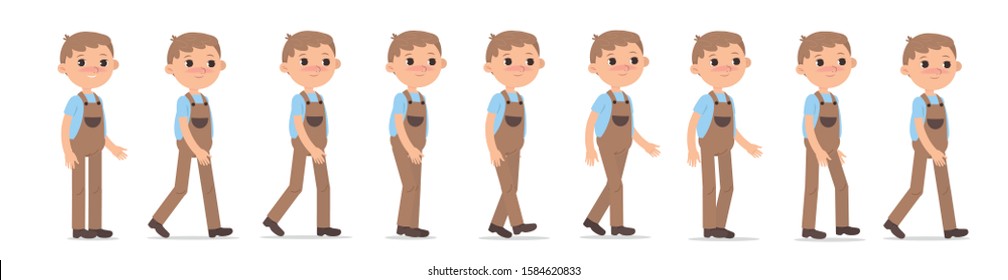 Walking child, animation cycle of walking and gait 2d cartoon character.
