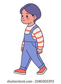 Walking child side view drawing isolated vector