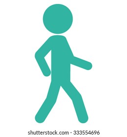 Walking Child vector icon. Style is flat symbol, cyan color, rounded angles, white background.