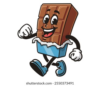 Walking Chocolate Bar Cartoon Mascot Illustration Character Vector Clip-art Hand-drawn Logo Design