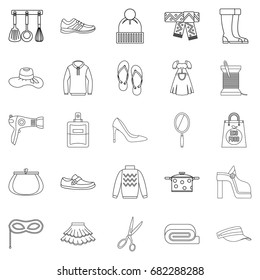 Walking to clothes icons set. Outline set of 25 walking to clothes vector icons for web isolated on white background