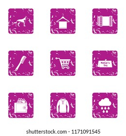Walking cloudy icons set. Grunge set of 9 walking cloudy vector icons for web isolated on white background