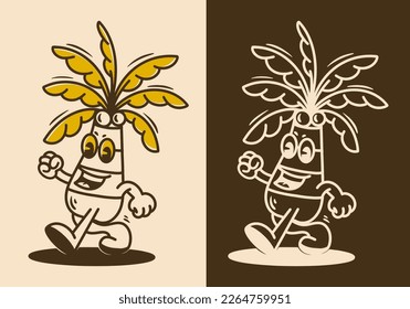 Walking coconut tree mascot character illustration