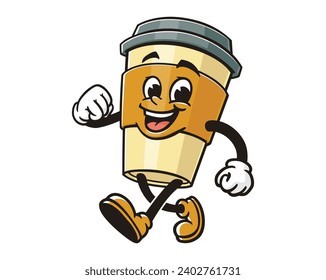 caminar Coffee cup caricatura mascota ilustración personaje clip vectorial