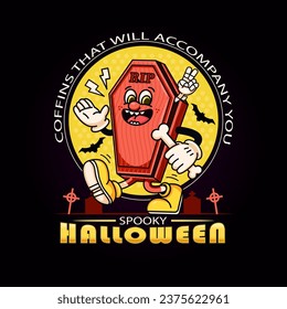 Walking Coffin Mascot Character, Halloween Spooky. Suitable for logos, mascots, t-shirts, stickers and posters