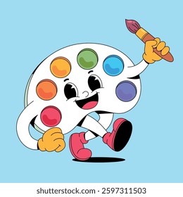 Walking color palette retro cartoon