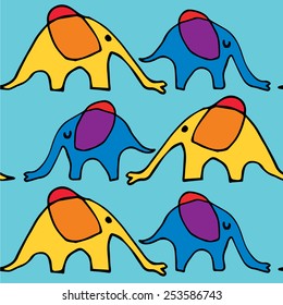 walking colored cartoon elephants