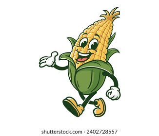 Walking corn maize cartoon mascot illustration character vector clip art