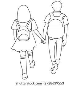 Pareja caminando Vista trasera Ilustración de arte de línea