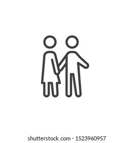 Walking couple line icon. linear style sign for mobile concept and web design. Man and woman holding hands each other outline vector icon. Symbol, logo illustration. Vector graphics