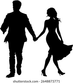 Walking Couple Silhouette Vector Black People Clipart on White Background