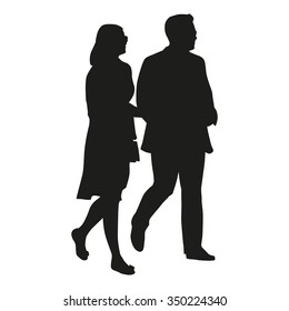 Walking couple, vector silhouette