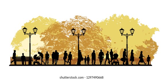 Walking crowd in the park vector illustration