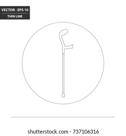 Walking crutch thin line flat icon. Vector Illustration.