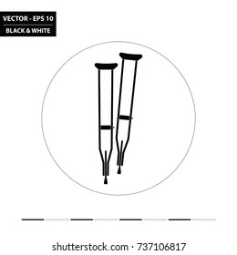 Walking crutches black and white flat icon. Vector Illustration.