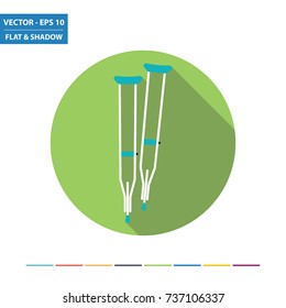 Walking crutches flat icon with long shadow. Vector Illustration.