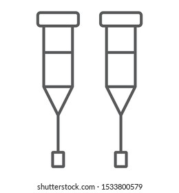 Walking crutches thin line icon, orthopedic and medical, support cane sign, vector graphics, a linear pattern on a white background, eps 10.
