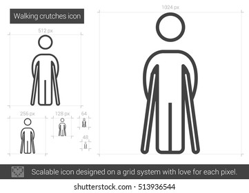 Walking crutches vector line icon isolated on white background. Walking crutches line icon for infographic, website or app. Scalable icon designed on a grid system.