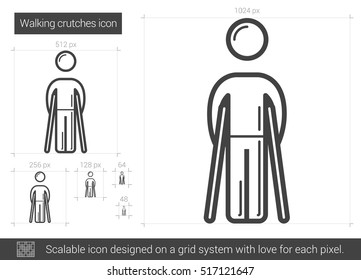 Walking crutches vector line icon isolated on white background. Walking crutches line icon for infographic, website or app. Scalable icon designed on a grid system.