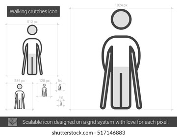 Walking crutches vector line icon isolated on white background. Walking crutches line icon for infographic, website or app. Scalable icon designed on a grid system.