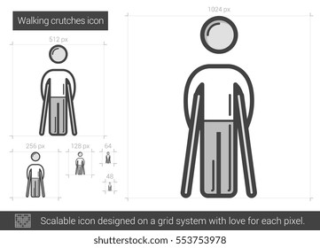 Walking crutches vector line icon isolated on white background. Walking crutches line icon for infographic, website or app. Scalable icon designed on a grid system.