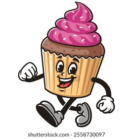 Walking Cupcake Cartoon Character Mascot Illustration Vector Clip-art Hand-drawn Logo Design