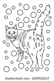 
Walking cute cat. Coloring book with a cat. Cat butt. Black and white vector illustration. Coloring. Cute cat.  