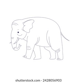 Walking Cute Elephant Outline Illustration