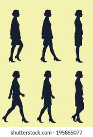 Walking Cycle Of Business Woman In Silhouette