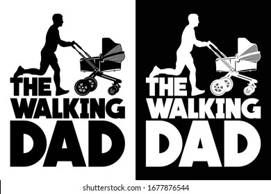 The Walking Dad with Stroller Printable Vector Illustration