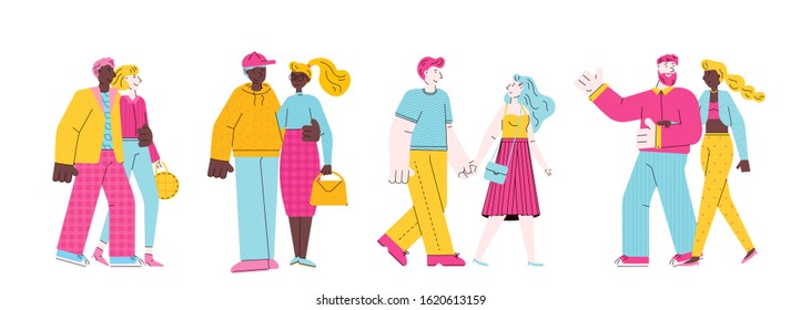 Walking Dating Men Women Cartoon Characters Stock Vector (Royalty Free ...