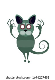 Animales Muertos caminando - un gato verde con ojos blancos vacíos, grandes uñas en sus garras y cola rizada. Fondo blanco aislado.