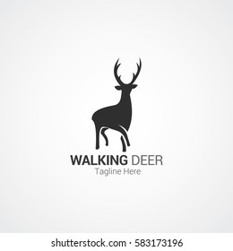 Walking Deer Logo Design Template. Vector Illustration