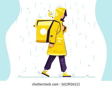 Walking delivery guy. Character design. Cartoon vector illustration. Fast shipping. Courier with backpack. 