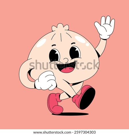Walking dim sum retro cartoon