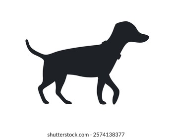 Walking dog black silhouette. Flat vector illustration isolated on white background