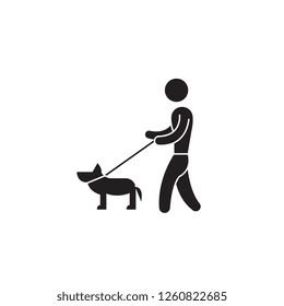 Walking with dog black vector concept icon. Walking with dog flat illustration, sign