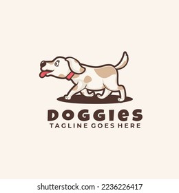 walking dog Cartoon Character Vector Illustration Logo Design Template